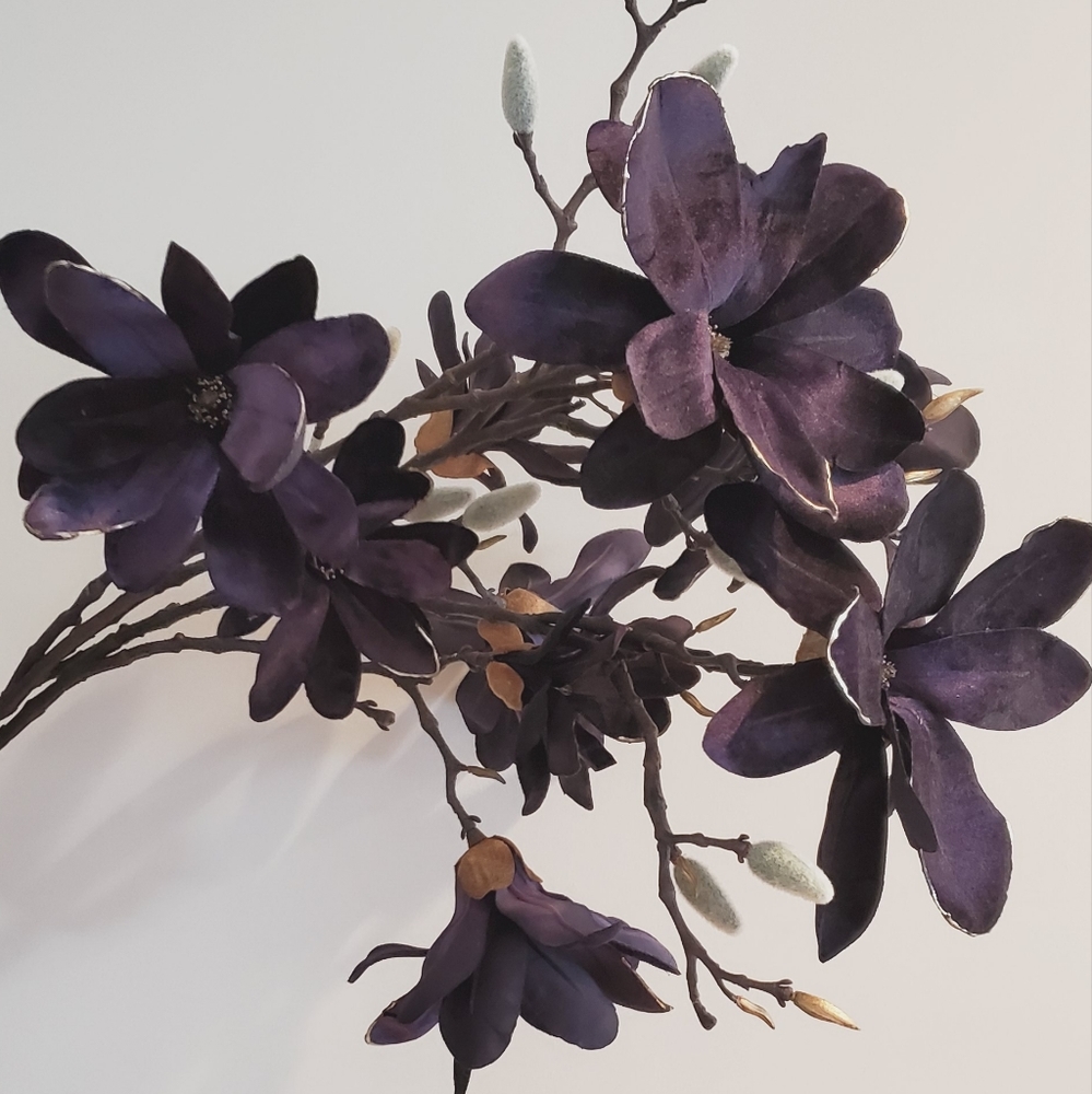 Z GALLERIE Purple Velvet Magnolia Faux Artificial Flower Branch